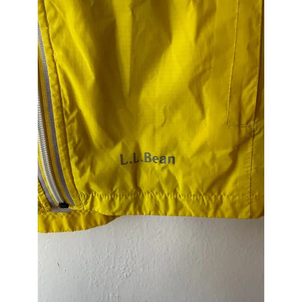 L.L.Bean Kids Yellow Hooded Rain Jacket Windbreaker Size 8 Nylon Reflective